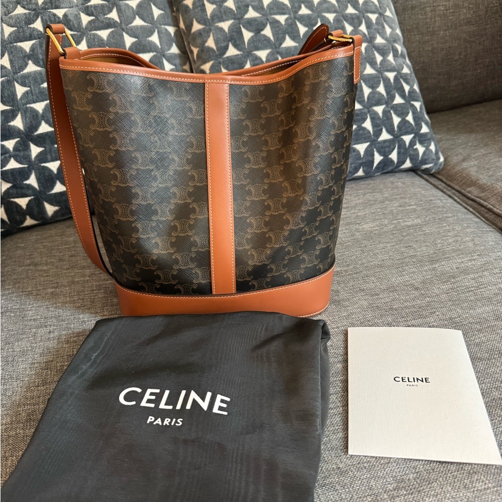 Celine Bucket Bag in Triomphe Canvas and Calfskin